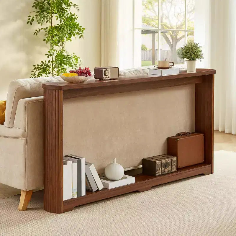 Consolle 70, Tavolo da Divano Moderno a Onde con Ripiano Aperto, Tavolo Stretto in Legno con Piano Spesso per Corridoio, Ingresso, Salotto