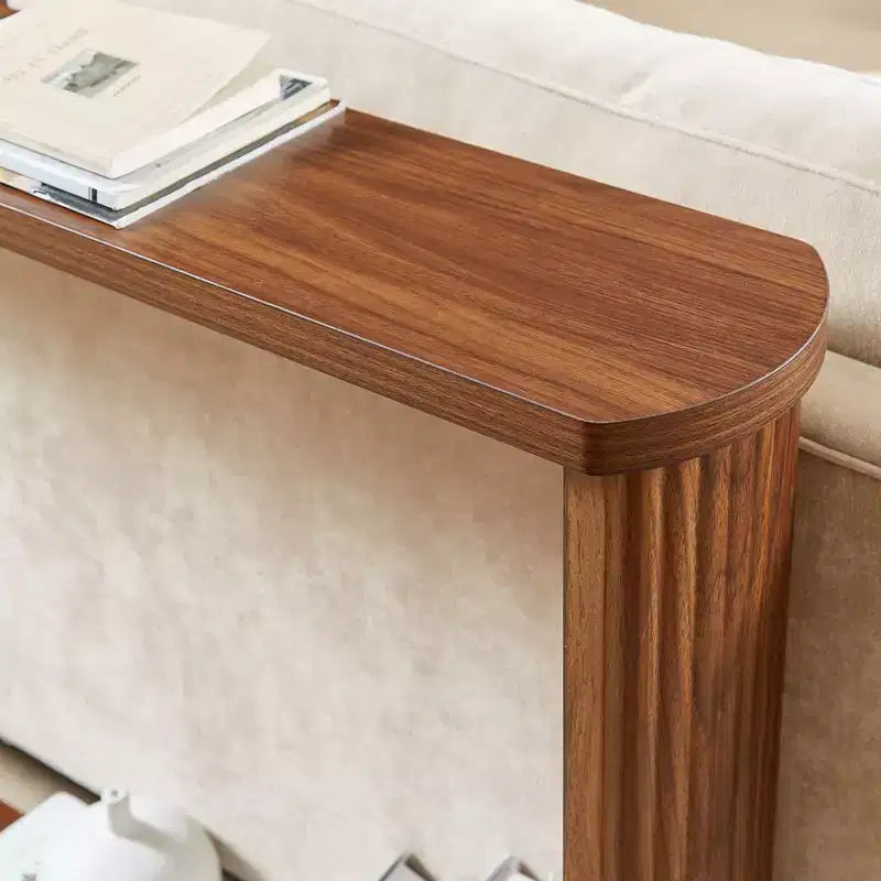 Consolle 70, Tavolo da Divano Moderno a Onde con Ripiano Aperto, Tavolo Stretto in Legno con Piano Spesso per Corridoio, Ingresso, Salotto