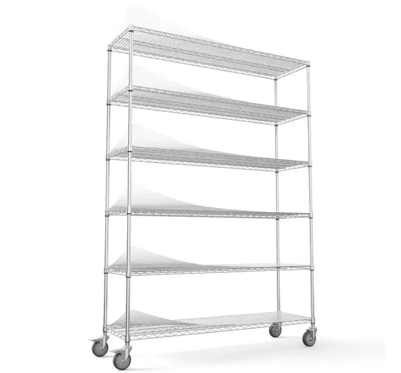 6-Tier NSF 6000LBS Heavy-Duty Adjustable Wire Shelving Unit with Wheels - For Garage & Warehouse Storage