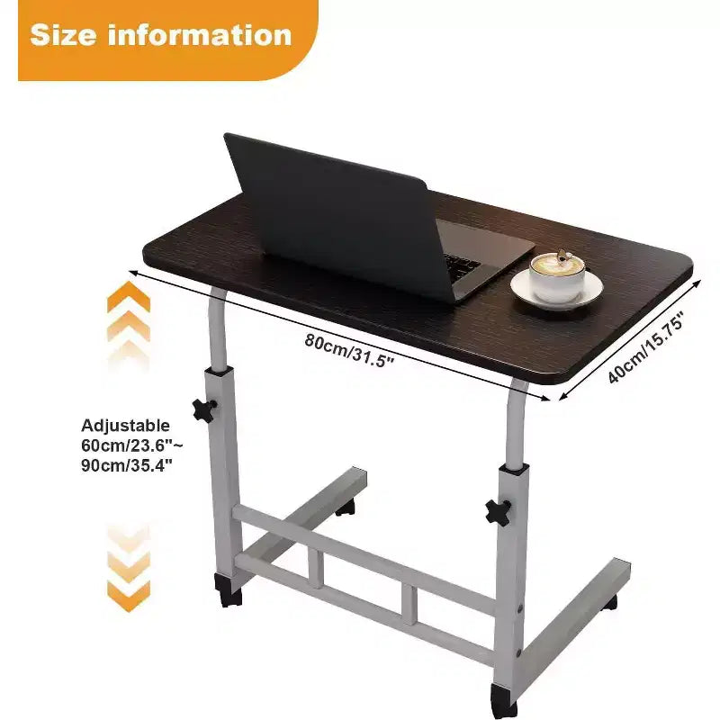 Scrivania Portatile per Computer con Ruote, Altezza Regolabile da 60 cm a 90 cm, Tavolo Avvolgibile per Laptop per Casa Ufficio Studio Camera da Letto Comodino
