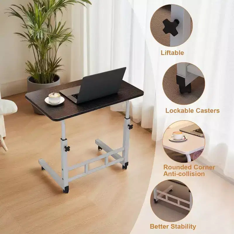 Scrivania Portatile per Computer con Ruote, Altezza Regolabile da 60 cm a 90 cm, Tavolo Avvolgibile per Laptop per Casa Ufficio Studio Camera da Letto Comodino