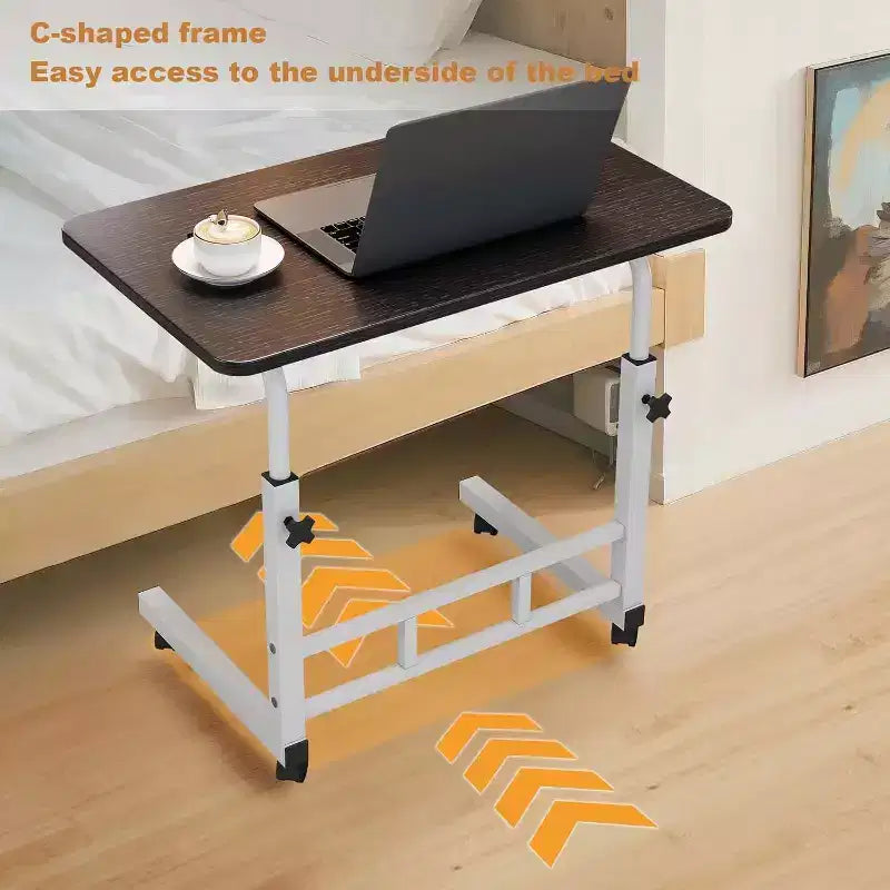 Scrivania Portatile per Computer con Ruote, Altezza Regolabile da 60 cm a 90 cm, Tavolo Avvolgibile per Laptop per Casa Ufficio Studio Camera da Letto Comodino