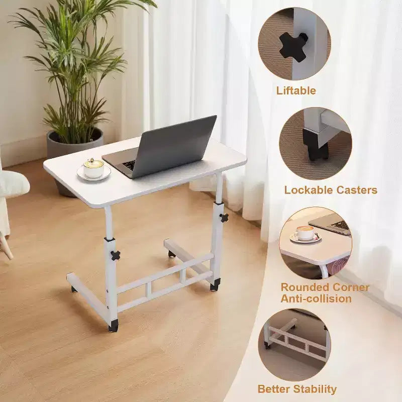 Scrivania Portatile per Computer con Ruote, Altezza Regolabile da 60 cm a 90 cm, Tavolo Avvolgibile per Laptop per Casa Ufficio Studio Camera da Letto Comodino