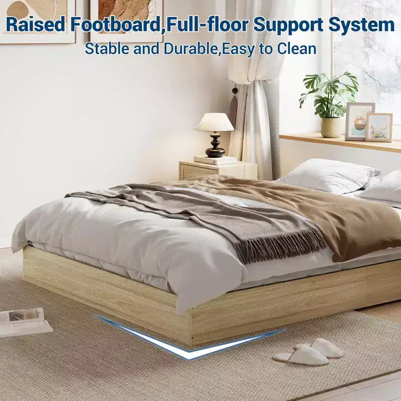 Struttura Letto in Legno con Piattaforma, Base Materasso Minimalista Senza Testiera, Supporto a Doghe in Legno, Facile da Montare, Nessuna Rete a Molle Necessaria