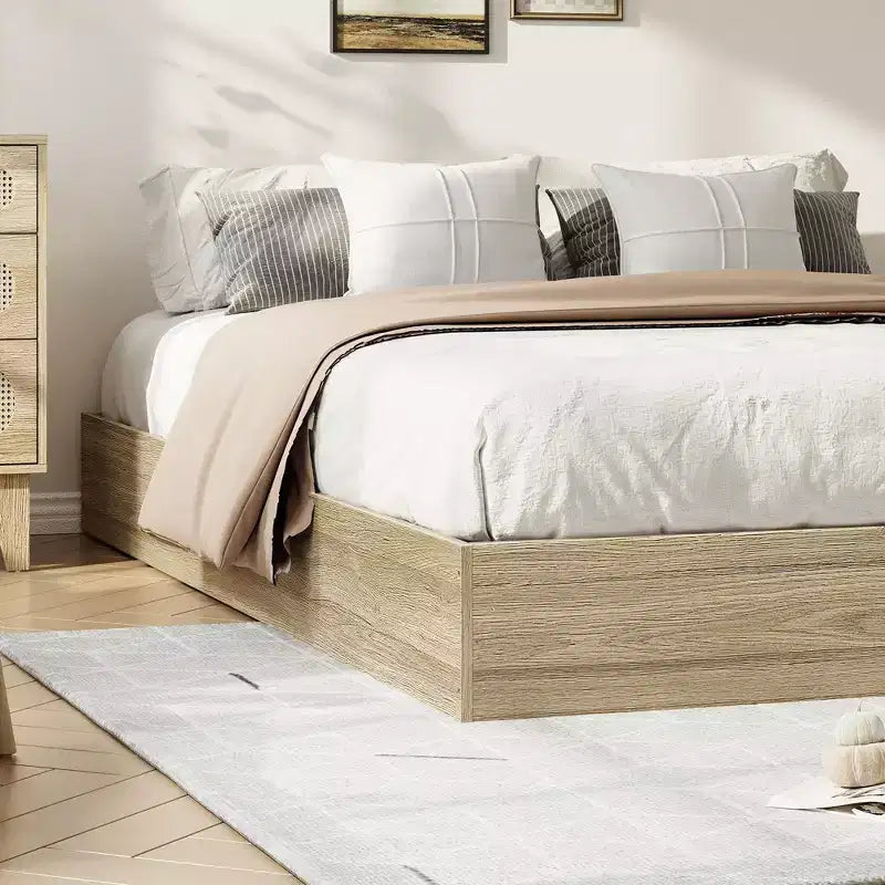 Struttura Letto in Legno con Piattaforma, Base Materasso Minimalista Senza Testiera, Supporto a Doghe in Legno, Facile da Montare, Nessuna Rete a Molle Necessaria
