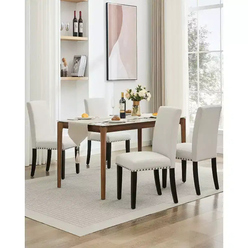 Sedie da pranzo Parsons imbottite, sedie laterali in tessuto di lino con gambe in legno per sala da pranzo, cucina, ristorante, soggiorno