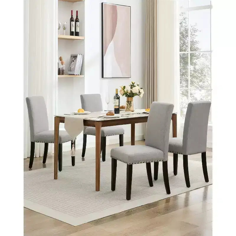 COZONY Upholstered Parsons Dining Chairs, Linen Fabric Wooden Legs Side Chair for Dining Room Kitchen Restaurant Living Room