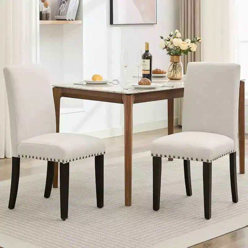 Sedie da pranzo Parsons imbottite, sedie laterali in tessuto di lino con gambe in legno per sala da pranzo, cucina, ristorante, soggiorno