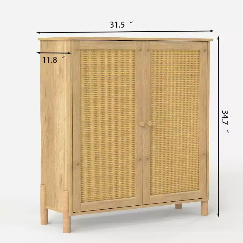 Madia Moderna con Ante e Ripiani Regolabili, Credenza da Cucina Mid-Century, Mobili Contenitori con Ante in Rattan - Panipeachy