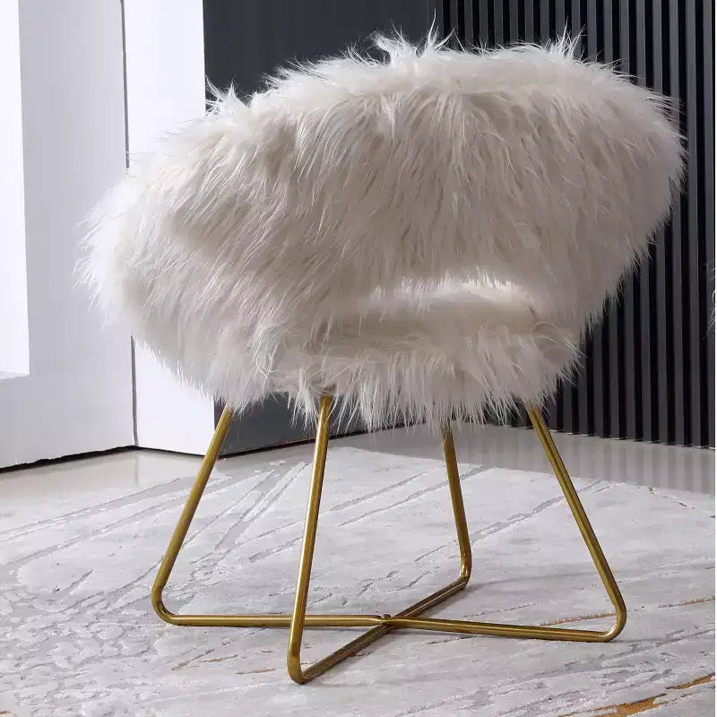 Faux Fur Accent Chair,Upholstered Barrel Chair with Gold Tone Sled Base,Non-Scratch Foot Caps,Modern Lounge Armchair for Living Room,Bedroom