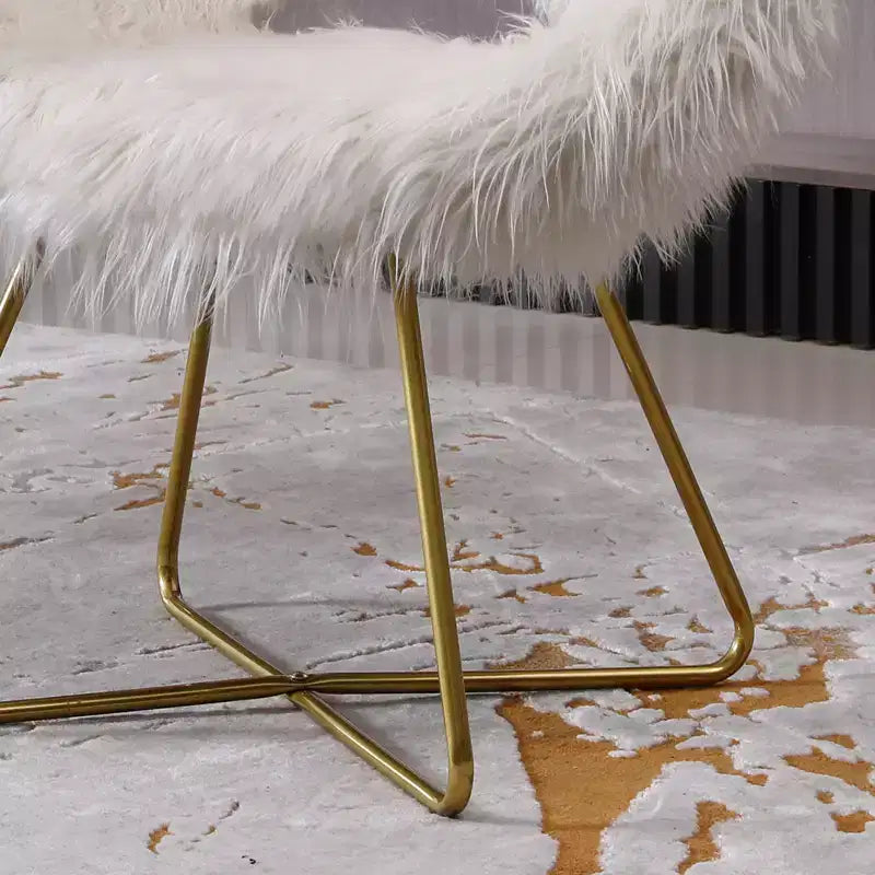 Faux Fur Accent Chair,Upholstered Barrel Chair with Gold Tone Sled Base,Non-Scratch Foot Caps,Modern Lounge Armchair for Living Room,Bedroom