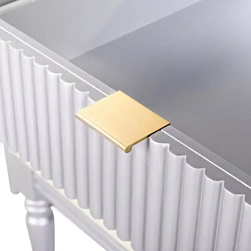 Moderna Toletta di Lusso con 4 Cassetti Contenitori e Sgabello, con Specchio Rotondo, Asta Appendini Regolabile su Tre Livelli, Argento