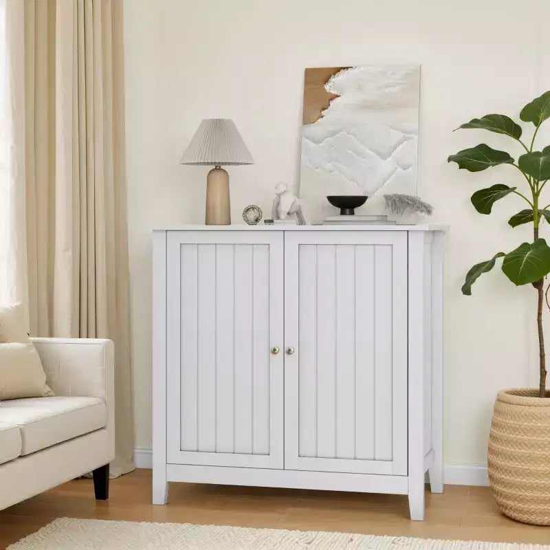 Mobiletto salvaspazio da bagno bianco 32", credenza piccola indipendente con ripiano regolabile - Panipeachy