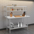 Custom Stainless Steel Kitchen Workbench with Double-layer Tabletop Shelf