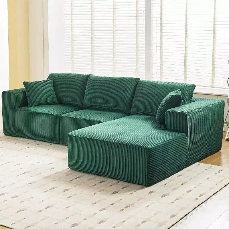 Divano componibile a L, 108 Cloud Modulare, Corduroy, Seduta profonda, Nessun assemblaggio, per Soggiorno, Verde Smeraldo, Orientamento a destra