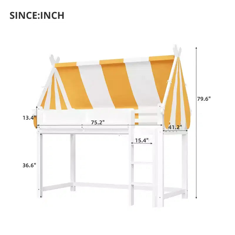 Letto a soppalco matrimoniale/doppio con tetto e tettuccio, letto a casetta in legno con luci a LED e libreria per cameretta di bambini e bambine