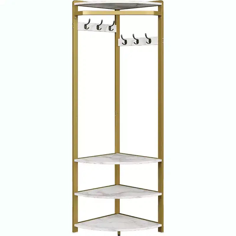 Appendiabiti ad Angolo con Contenitore, Appendiabiti da Ingresso con 6 Ganci Doppi, Albero Appendiabiti da Angolo con Organizer, per Corridoio, Armadio