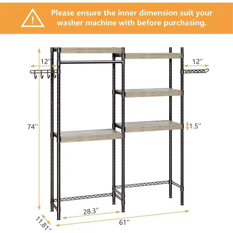 Scaffale sopra la lavatrice, organizer per lavanderia a 5 ripiani regolabili in altezza con asta appendiabiti e ganci, scaffale per asciugatrice