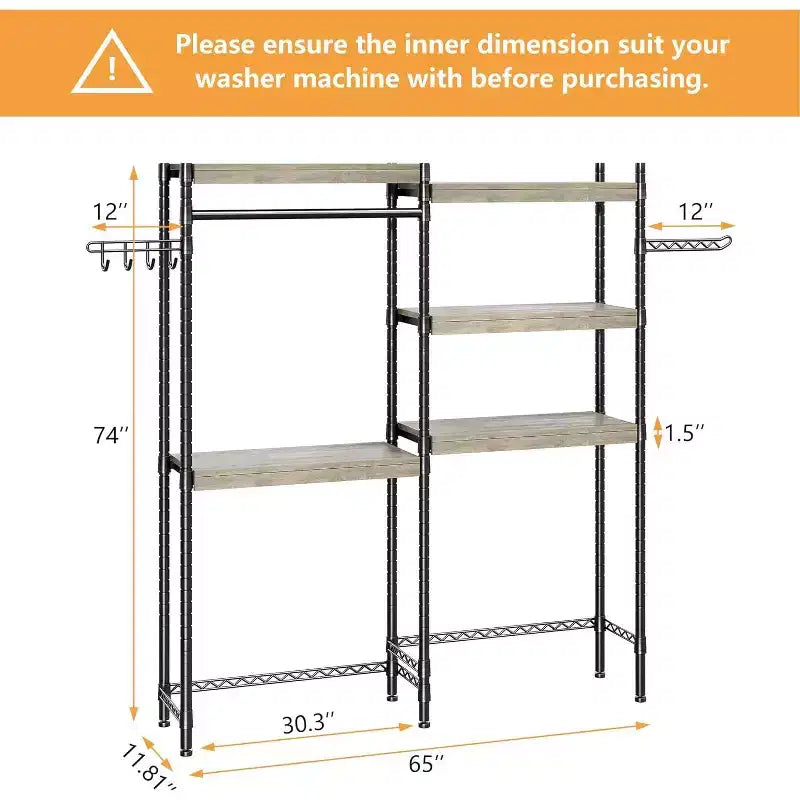Scaffale sopra la lavatrice, organizer per lavanderia a 5 ripiani regolabili in altezza con asta appendiabiti e ganci, scaffale per asciugatrice