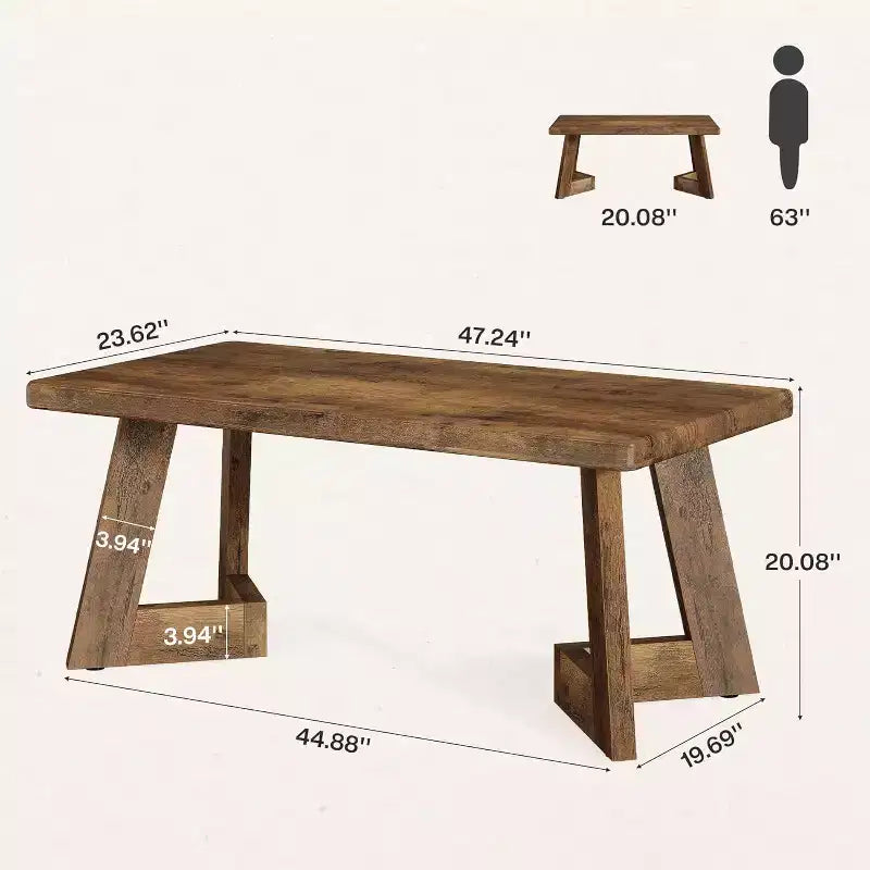 Tavolino da caffè, Tavolino da centro in stile rustico con gambe a V, Tavoli rettangolari da soggiorno da 120 x 60 cm, Facile da montare, Marrone rustico