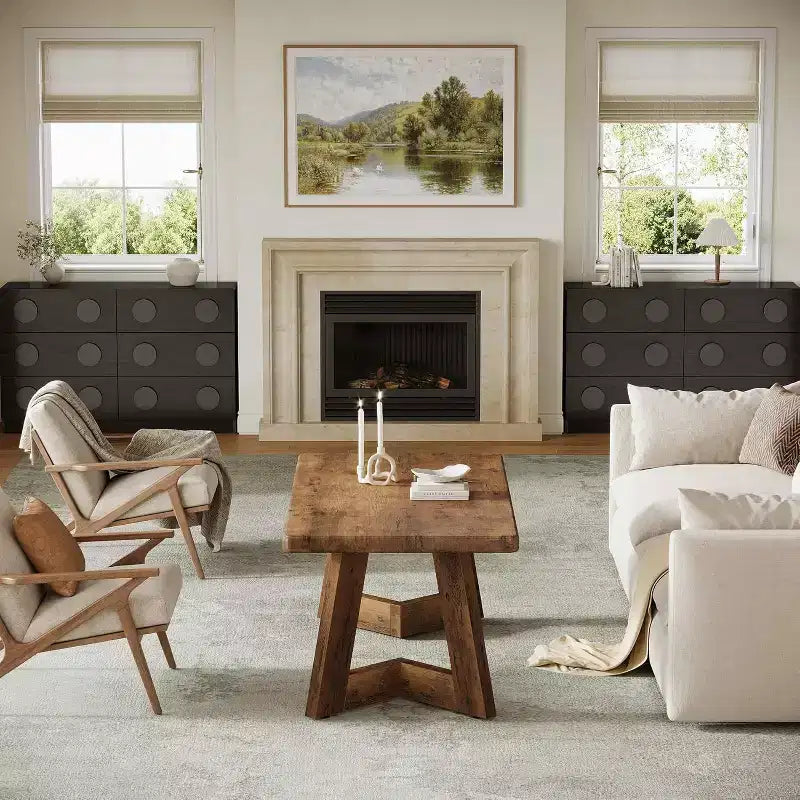 Tavolino da caffè, Tavolino da centro in stile rustico con gambe a V, Tavoli rettangolari da soggiorno da 120 x 60 cm, Facile da montare, Marrone rustico