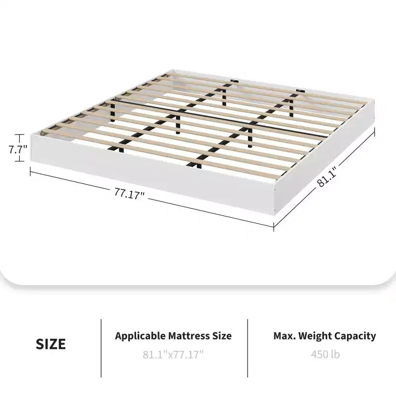 Struttura letto a piattaforma in legno King Size con supporto a doghe, senza testiera, design senza rete, autoportante, finitura noce