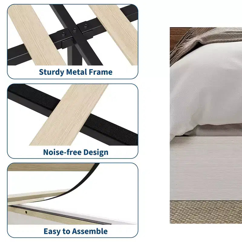 Struttura letto a piattaforma in legno King Size con supporto a doghe, senza testiera, design senza rete, autoportante, finitura noce