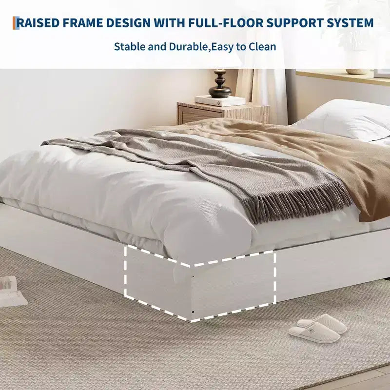 Struttura letto a piattaforma in legno King Size con supporto a doghe, senza testiera, design senza rete, autoportante, finitura noce