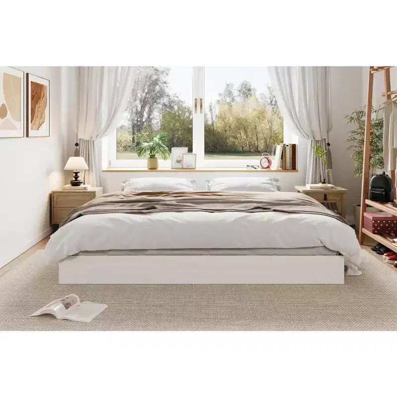 Struttura letto a piattaforma in legno King Size con supporto a doghe, senza testiera, design senza rete, autoportante, finitura noce