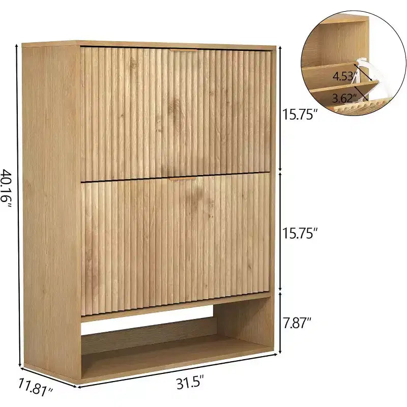 Scarpiera scanalata per ingresso con 2 cassetti a ribalta e ripiano inferiore aperto, scarpiera stretta con ganci laterali, scarpiera sottile