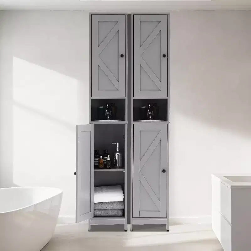 Armadietto Contenitore Autoportante Alto 170 cm, Ante Doppie Resistenti all'Acqua, Ripiani Regolabili, Organizer per Bagno o Cucina