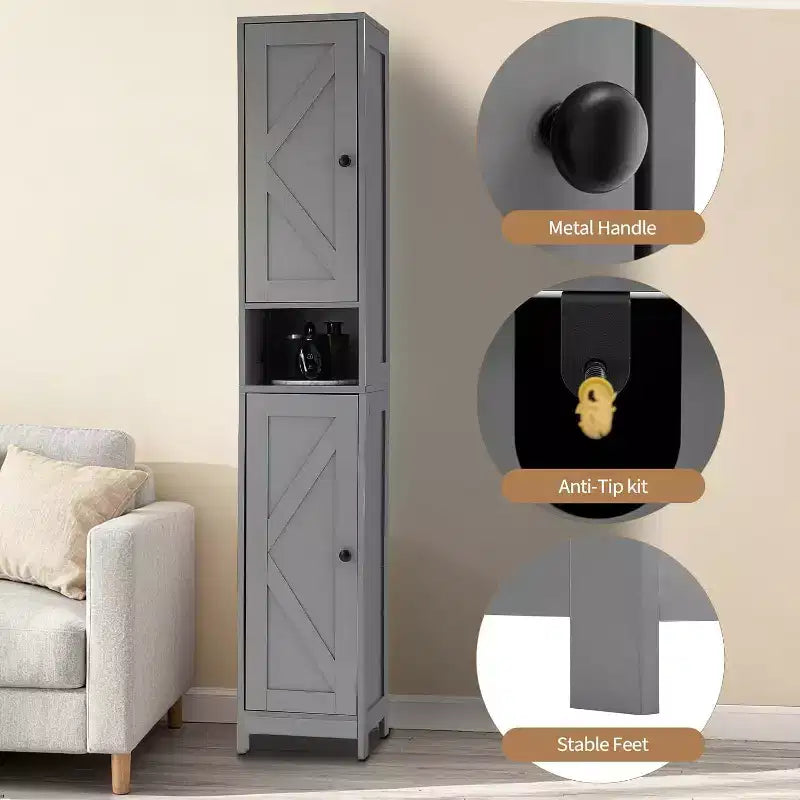 Armadietto Contenitore Autoportante Alto 170 cm, Ante Doppie Resistenti all'Acqua, Ripiani Regolabili, Organizer per Bagno o Cucina