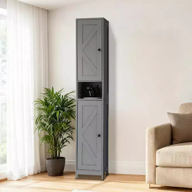 Armadietto Contenitore Autoportante Alto 170 cm, Ante Doppie Resistenti all'Acqua, Ripiani Regolabili, Organizer per Bagno o Cucina