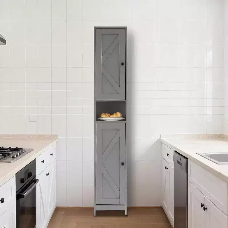 Armadietto Contenitore Autoportante Alto 170 cm, Ante Doppie Resistenti all'Acqua, Ripiani Regolabili, Organizer per Bagno o Cucina