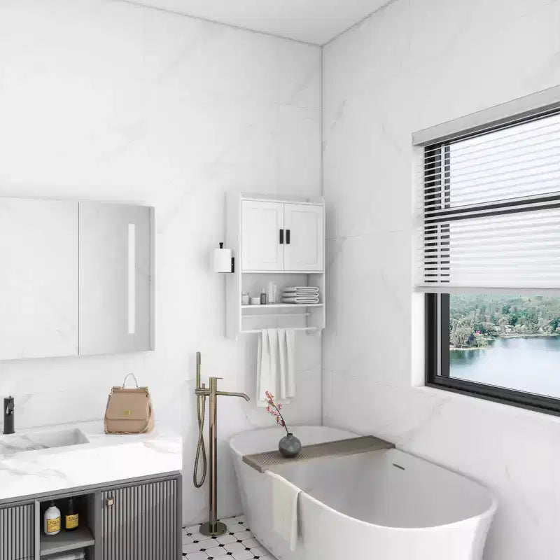 Mobiletto pensile da bagno sumyeg con ante, ripiano regolabile, portasciugamani e porta carta igienica