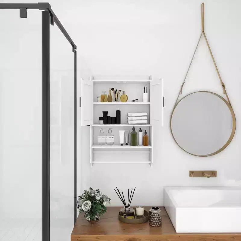 Mobiletto pensile da bagno sumyeg con ante, ripiano regolabile, portasciugamani e porta carta igienica