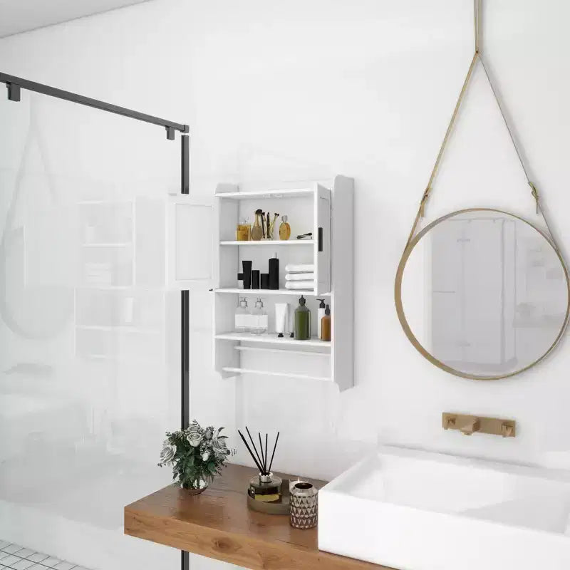 Mobiletto pensile da bagno sumyeg con ante, ripiano regolabile, portasciugamani e porta carta igienica