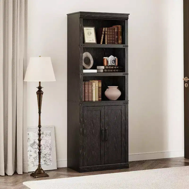 Libreria da Fattoria con Ante, Scaffale a 5 Ripiani con Mobiletto, Libreria in Legno Alta 174,5 cm con 5 Ripiani per Soggiorno, Ufficio, Camera da Letto
