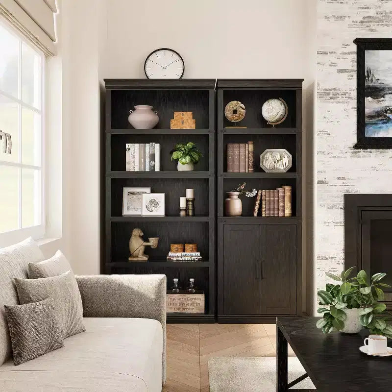 Libreria da Fattoria con Ante, Scaffale a 5 Ripiani con Mobiletto, Libreria in Legno Alta 174,5 cm con 5 Ripiani per Soggiorno, Ufficio, Camera da Letto
