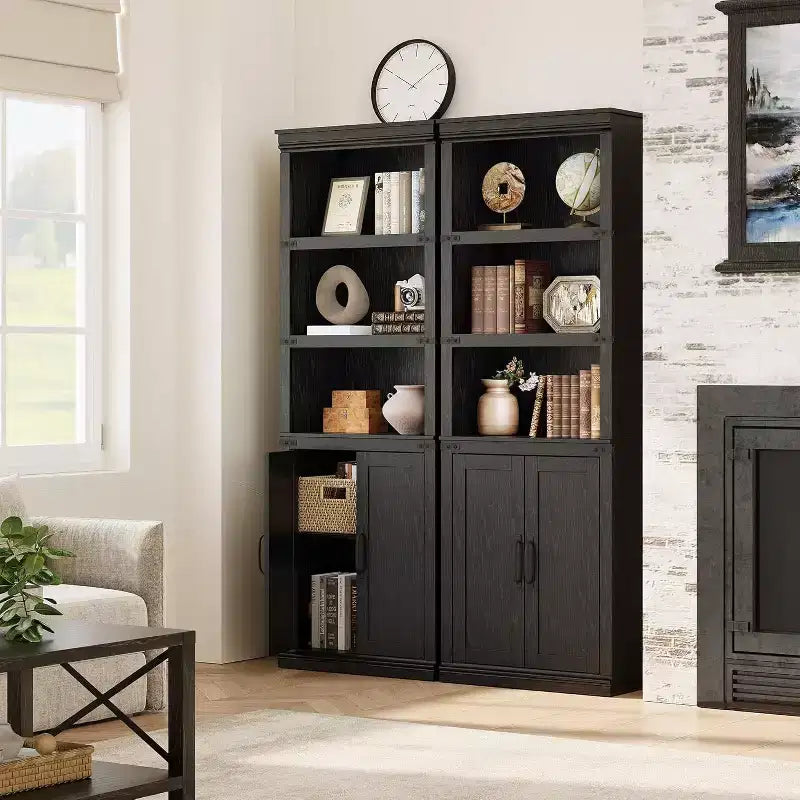 Libreria da Fattoria con Ante, Scaffale a 5 Ripiani con Mobiletto, Libreria in Legno Alta 174,5 cm con 5 Ripiani per Soggiorno, Ufficio, Camera da Letto