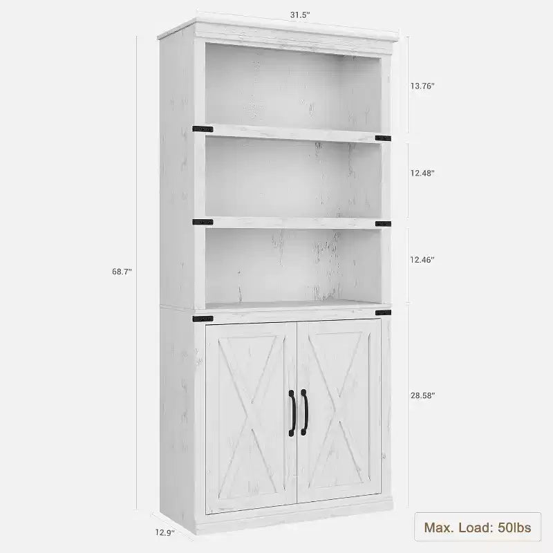 Libreria da Fattoria con Ante, Scaffale a 5 Ripiani con Mobiletto, Libreria in Legno Alta 174,5 cm con 5 Ripiani per Soggiorno, Ufficio, Camera da Letto