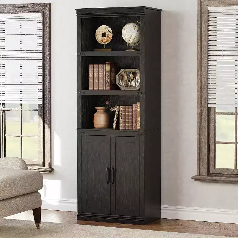 Libreria da Fattoria con Ante, Scaffale a 5 Ripiani con Mobiletto, Libreria in Legno Alta 174,5 cm con 5 Ripiani per Soggiorno, Ufficio, Camera da Letto