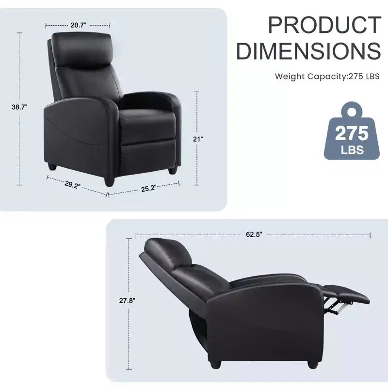Recliner Chair with Side Pockets, Adjustable 90 to 160, & High-Resilience Sponge