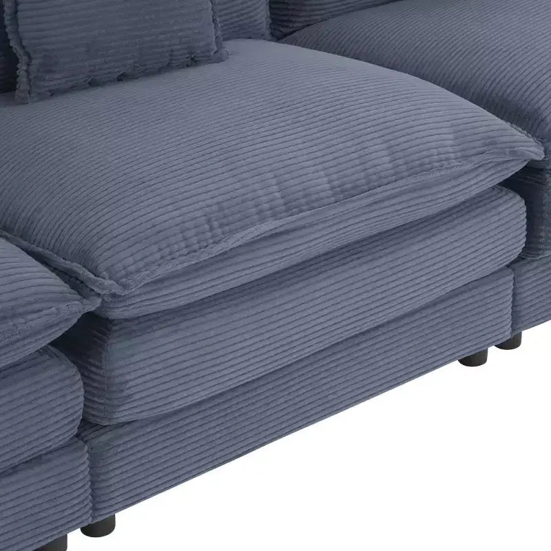 141.6 Divano moderno modulare in velluto a coste con quattro cuscini per soggiorno, colore blu