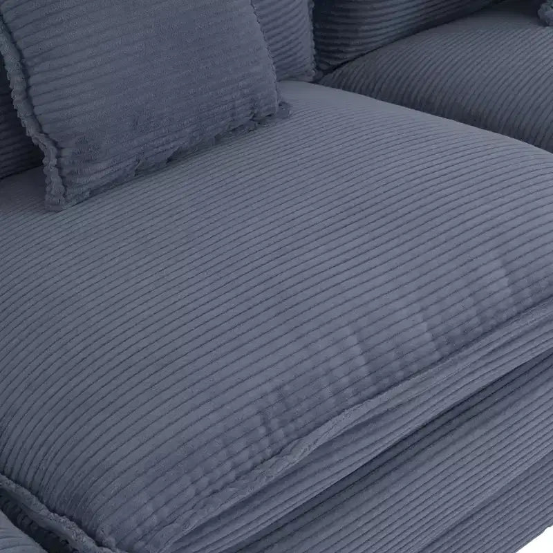 141.6 Divano moderno modulare in velluto a coste con quattro cuscini per soggiorno, colore blu